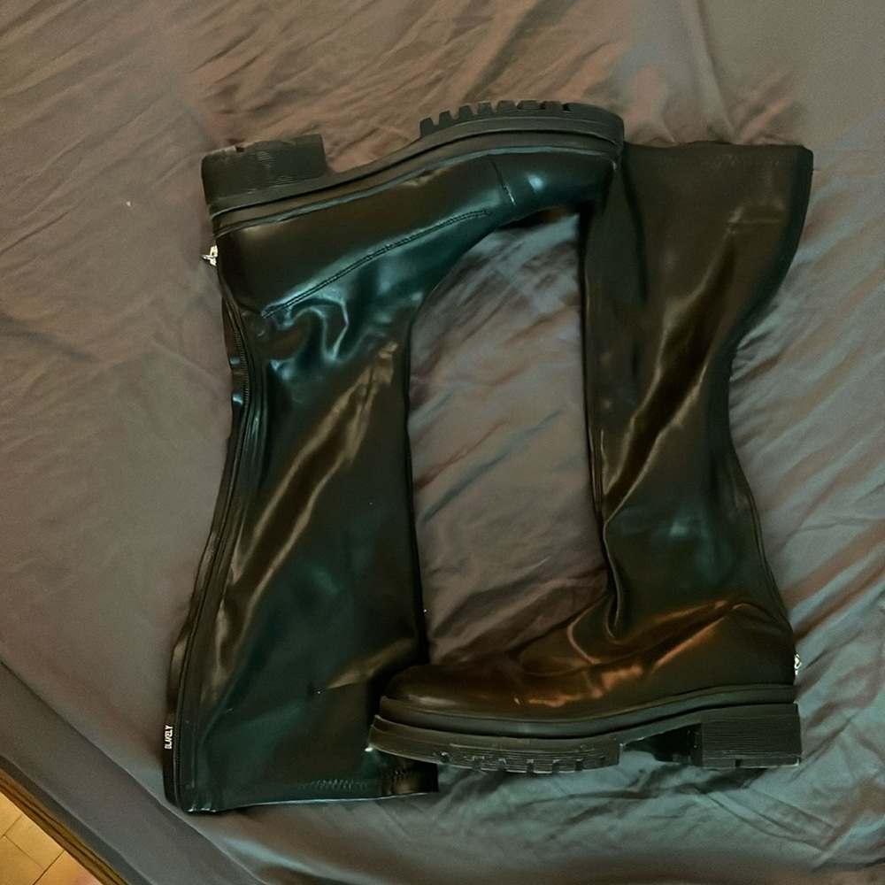 Black faux leather boots